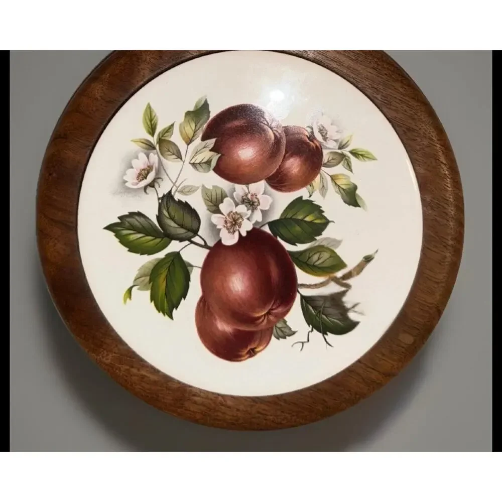 Vintage Apple Trivet Wood Frame Ceramic Tile | Farmhouse Kitchen Decor